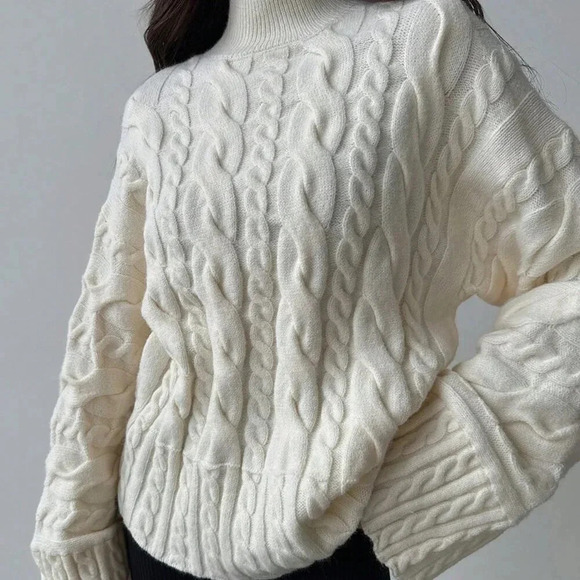 Apricot Casual Women's Color Twist Knit Warm Long Sleeve Sweater - Picture 3 of 6